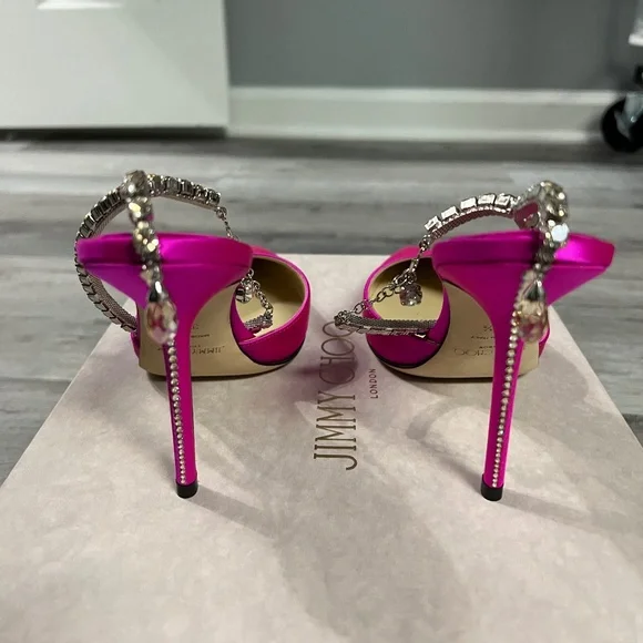 Jimmy Choo Saeda 100 fuschia crystal heels - Picture 3 of 14